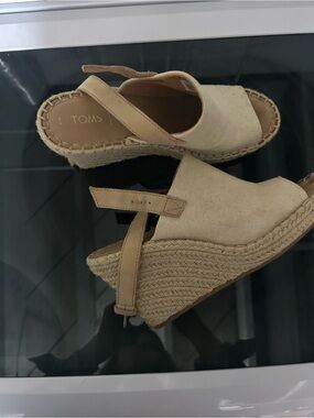 Toms Beige Canvas Espadrille Wedge Sandals